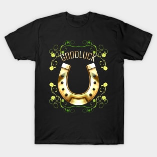 Good Luck With A Golden Horseshoe For Irish St Patricks Day T-Shirt